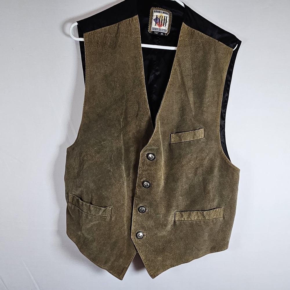 Vintage I.O.U.‎ Collection Men's Brown Leather Suede Button Down Vest XL Western